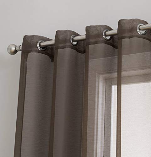 Hlc.me 2 Piece Semi Sheer Voile Window Drapery Curtain Grommet Panels For Bedroom & Living Room (54" W X 84" L, Chocolate Brown) #TOP1