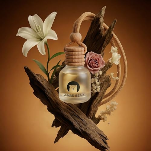 Image of LUNAR BEAR Floral Oud Car Air Freshener | Hanging Car Perfume Diffuser with Protective Case | Luxury Car Fragrance Made with Premium Essential Oils | Alcohol Free & Long Lasting