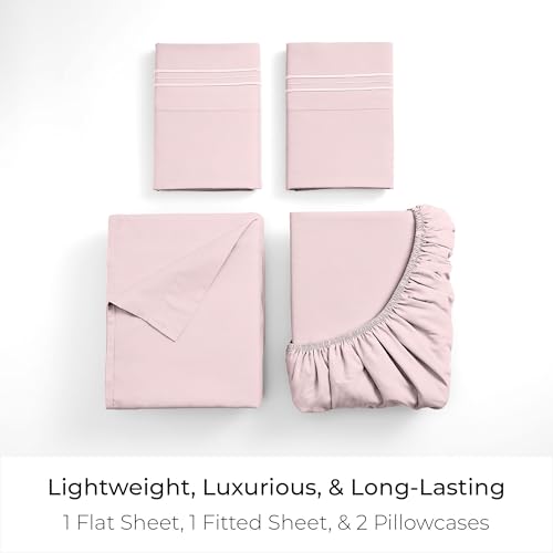 Image of Mellanni King Sheets Set - 4 PC Iconic Collection Bedding | Hotel Luxury, Extra Soft, Cooling Bed Sheets - Wrinkle, Fade, Stain Resistant (King, Blush Pink)