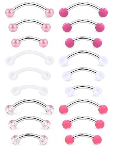 Goerhsjie 16g Pink Eyebrow Rook Snug Vertical Labret Lip VCH Snake Frog Eyes Anti Tragus Christina Daith Earrings Belly Button Ring Bridge Hood Surface Curved Barbell Piercing Jewelry for Women Men