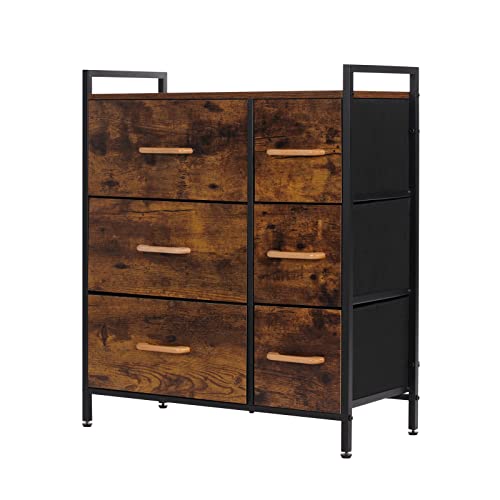 PACHIRA E-Commerce Commode avec 6 tiroirs pour chambre à coucher, salon, chambre d'enfant, tiroirs de rangement en tissu marron rustique Cover