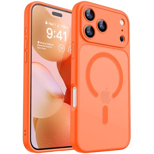 Image of CANSHN Magnetic Compatible with iPhone 17 Pro Max Case, Upgraded [Full Camera Protection] [Compatible with Magsafe] [Translucent Matte] Shockproof Protective Phone Cover 6.9 Inch - Orange