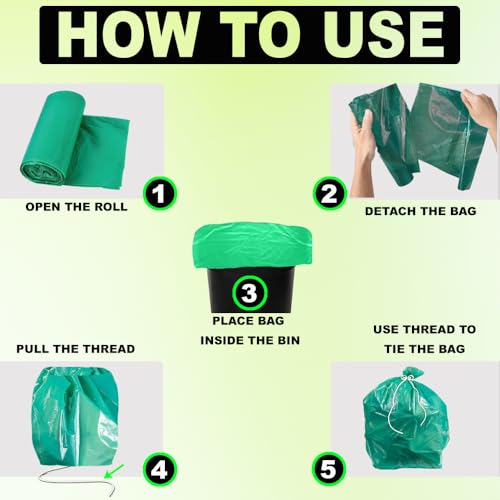 Image of Ella Premium Garbage Bags 17 * 19 Inches (Small) Dustbin Bag /Trash Bag for Home | Leak Proof & Tear Resistant Dustbin Bags For Dry & Wet Waste With Free Check Duster Cloth- Green (Pack of 4 Rolls)