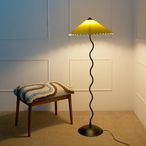 Image of FIG Living Wavy Floor Lamp (Olive Green) | 140 cm Tall Handpleated Lampshade with Sturdy Metal Base | Best for Home Decor, Living Room, Cafe & Restaurant | Minimalist Style Standing Lamp | (No Bulb)