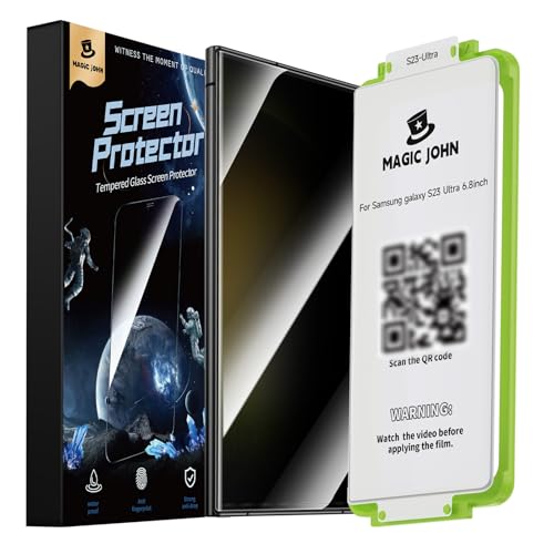 MAGIC JOHN 2 Pack for Samsung Galaxy S23 Ultra Privacy Screen Protector [Ceramic Film Material Not Glass] 6.8 inch [100% Fingerprint ID Compatible] Easy Installation Tray Shock-Resistant 3D Curved