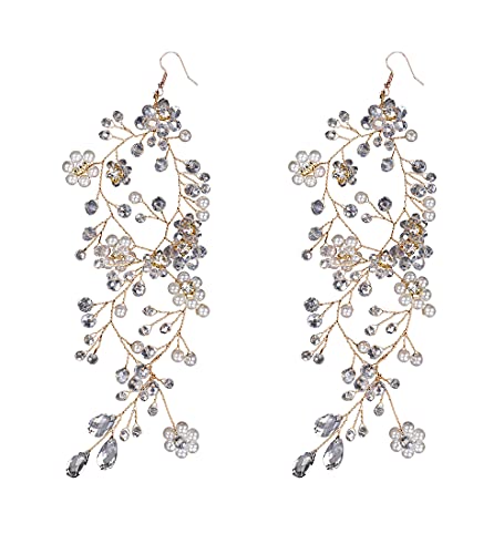Denifery Earrings Chandelier Earrings Bridal Crystal Earrings Wedding Winter Dangling Earrings Statement Leaf Earrings Pearl Jewelry Beaded Crystal Flower Earrings Bridal Tiara (Gold)