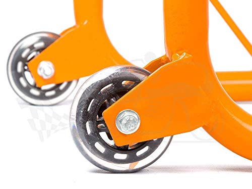 Grand Pitstop Universal Rear Paddock Stand for Motorcycle with Swingarm Rest (Dismantable with Skate Wheels, Orange, Motorcycle Weight Up to 450 Kgs)