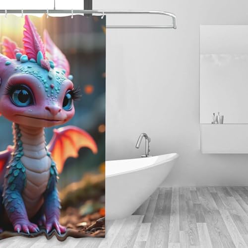 Rideau de douche dragon bleu rose 152x183cm lavable - 6