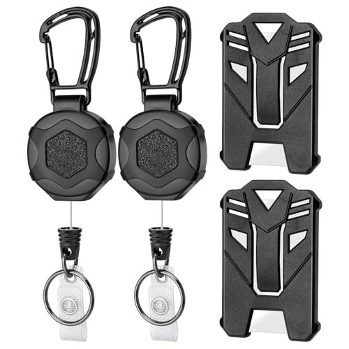 2 Pack Retractable Keychain Badge Holders with 31.5 Steel Cord Black
