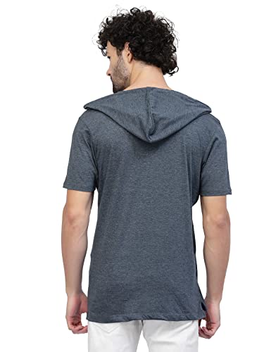Image of Kalt Men Half Sleeves Cotton Blend Colour Block Hoodie T-Shirt
