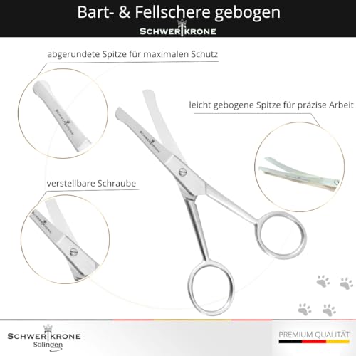 SCHWERTKRONE® Fellschere für Hunde Pfotenschere Gebogen Hundehaar-Schere Haarschere abgerundet (11,5 cm)
