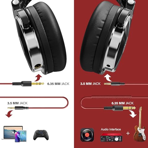 OneOdio Casque Audio Filaire DJ Piano Guitare avec Micro, Hi-Res Audio Extra Basse Son, Léger Confort Pliable Casques avec Share-Port, 2 câbles - Headphone pour PC Studio Monitor AMP Pro-10(Rouge) – vue 5
