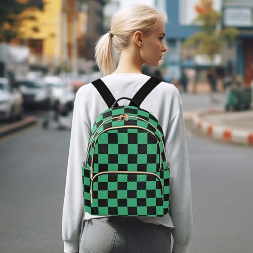Image of ALAZA Black Green Checkered Plaid Women Backpack Purse Ladies Fashion Shoulder Bag Daypack Travel Bag 10L