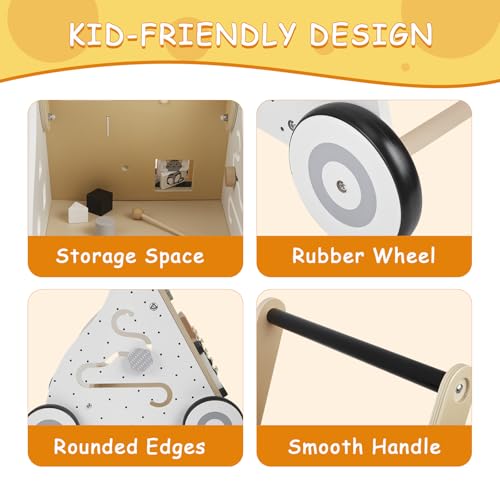 Nastopee Chariot De Marche En Bois Pour Bébé,9 En 1 Trotteur D'Activités Garçon et Fille,Avec Centre D'Activité,Cadeau Jouet D'Apprentissage Multiples Pour Bébé 12 Mois+ – Image 4