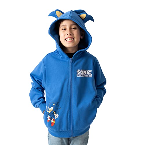 Bioworld Sonic The Hedgehog Hoodie Boys 3D Ears and Quills Character Zip Up Sweatshirt (Large) Blue