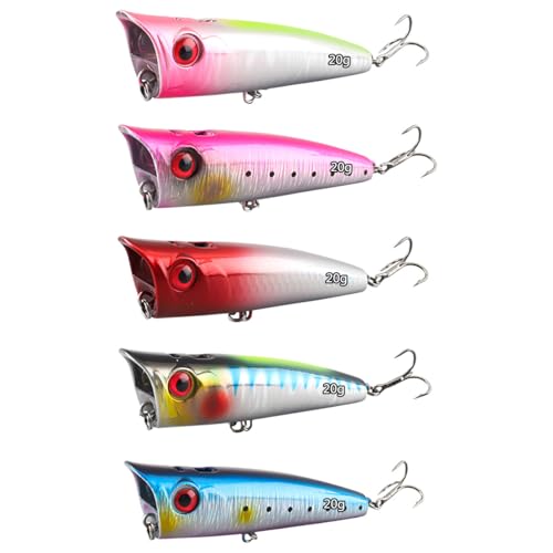 Superficie Pesca Popper Esche, WASAGA 5pz 14.6g/20g Acqua Nebulizzata Pesce Galleggiante Topwater Esca per Pike Bass Salmone Pesce Persico