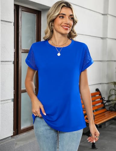 Ivicoer Womens Tops Lace Short Sleeve Blouses Dressy Casual Summer Tshirts Business Outfits2