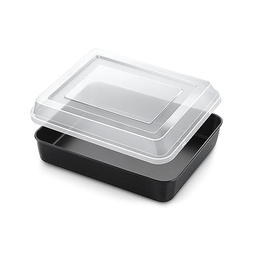 Homikit Auflaufform mit Deckel, Edelstahl Backblech Backform mit Antihaftbeschichtung, Rechteckige Kuchenform für Brötchen Lasagne Brownie, 23,8x18x5cm, Gesund & Leicht zu reinigen