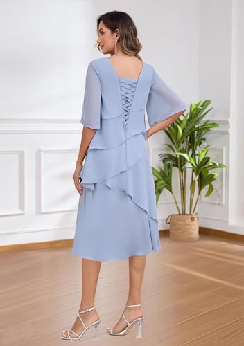 BONOYUER Tiered Mother of The Bride Dresses for Women Ruffle Chiffon Short Sleeves Wedding Guest Dress3