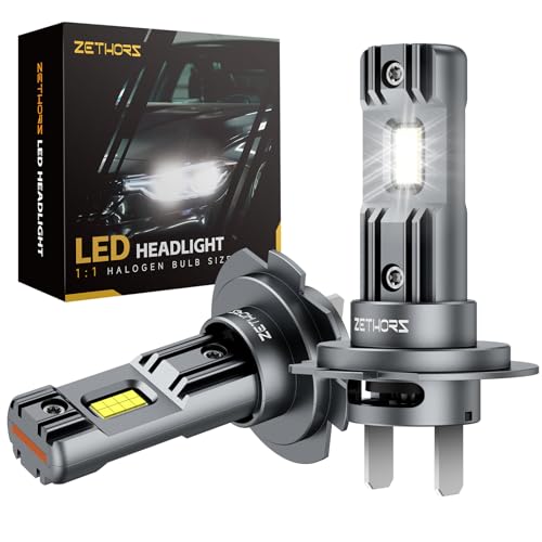 Zethors Bombillas H7 LED Coche 100W 22000LM 6000K Blanco Frío Lámparas LED H7 Canbus Kit de Conversión de Faros con Ventilador,1:1 Mini H7 Luces con DC12V,Plug and Play,Impermeable IP68,2PCS