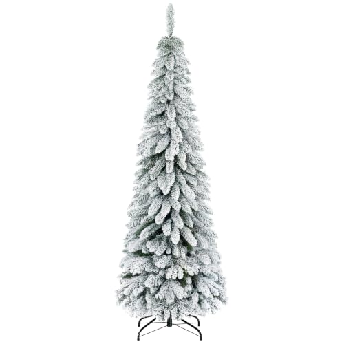 HOMCOM Albero di Natale Slim Innevato 180cm con 523 Rami e Base in Acciaio