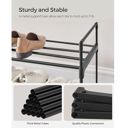 Image of Shoe Rack for Home Multi Tier Plastic Shelf Organizer with Metal Frame - Space Saving Footwear Stand with Open Slat Design for Entryway Bedroom Closet Storage (3 Tier Shoe Rack)