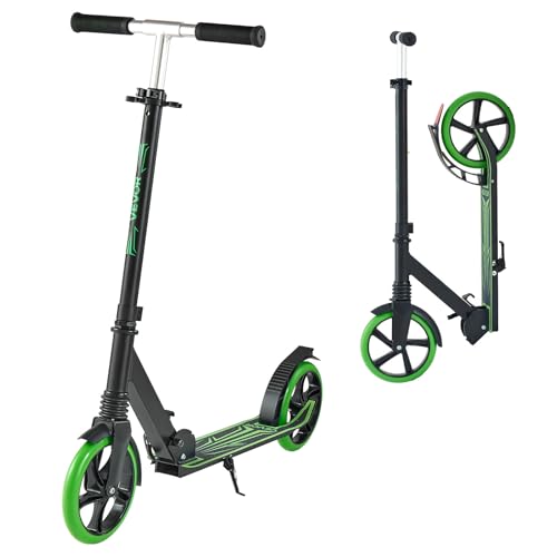 VEVOR Trottinette pour Enfants 8 Ans et Plus, Ados et Adultes, patinette à 2 Roues, Guidon réglable en Hauteur et Plateau antidérapant, Pliable et légère pour garçons et Filles à 100 kg, Noir et Vert