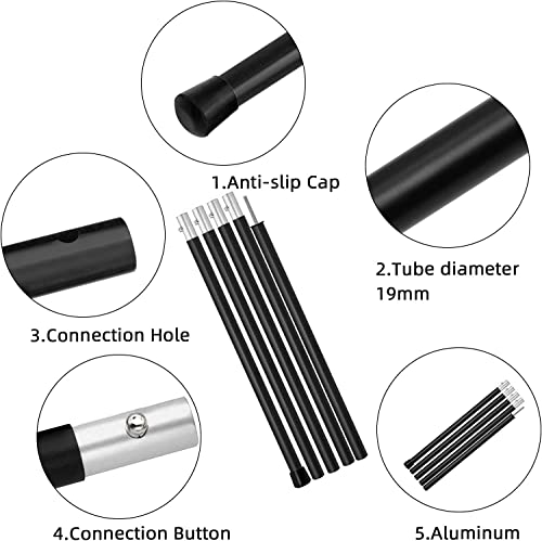Image of KOMCLUB Telescoping Aluminum Tent Poles 78in Replacement Tarp Rods Black | 5-Section Adjustable Design, Black Finish, Tarps Lightweight Replacement Adjustable Tent Poles for Outdoor Sport Camping