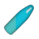 OLISO Ironing Board Cover, durable 100% cotton lined with a professional grade felt pad. Fits standard 137 cm x 38 cm boards, a wide elastic edge, and two adjustable straps for a secure, smooth fit (Turquoise/Yellow)