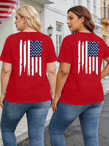 Image of Ithalt Patriotic Plus Size Shirts for Women 250th Anniversary USA Shirts American Flag Tshirt USA Short Sleeve Tops
