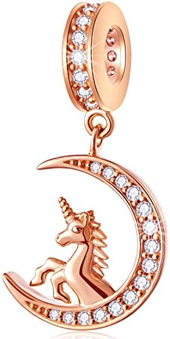 Rose Gold Animal Pet Charms fit European Women Bracelet, Dog Mum and Baby, Flamingo Butterfly Parrot Crocodile Cat Unicorn Rabbit Dangle in 925 Sterling Silver, Gifts for Valentines Day/Mothers Day