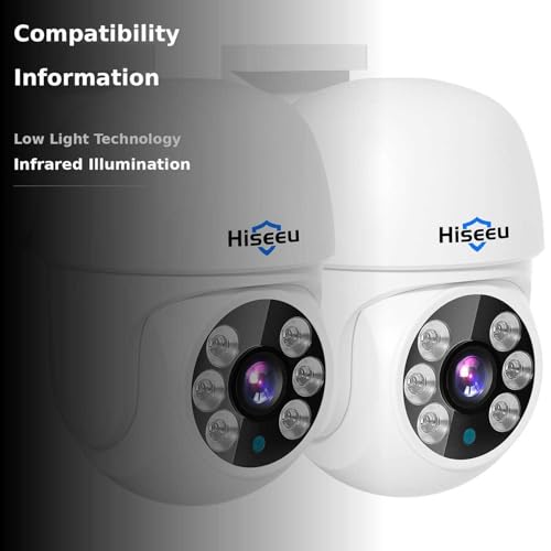 【355°pan and 90°tilt】Hiseeu 5MP AHD PTZ Home Wired Security Cameras 100ft Clear Night Vision CCTV Analog TVI CVI XVI Smart Motion Detection Security Dome Wired Camera for Indoor Outdoor Security 2PCS