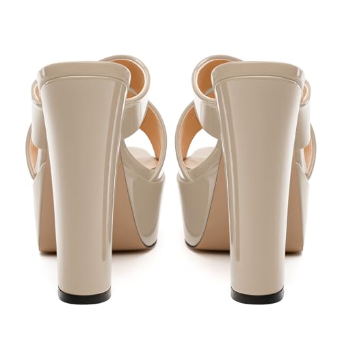 SKYSTERRY Women's Platform Heels 5.1-Inch High Chunky Block Wedges Heel Square Open Toe Sandals Patent Comfortable Slip On Cross-Strap Dressy Pumps Shoes4