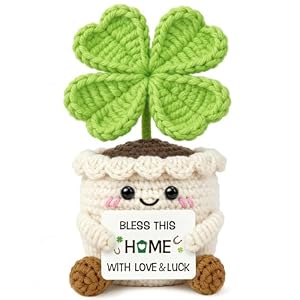 New Home Gifts Knitted Four Leaf Clover – “Bless This Home with Love & Luck” Handmade Crochet Lucky Gift for Housewarming, New House Presents, Housewarming Gifts for Couples, Friends, Family