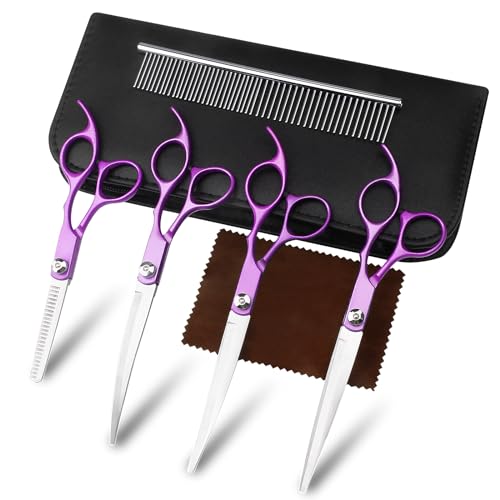 Dog Pet Grooming Scissors Shears Set,Professional 5 in 1 Hairs Tool Accessories for Dogs, Cats and Other Animals (Purple) Dog Pet Grooming Scissors Shears Set,Professional 5 in 1 Hairs Tool Accessories for Dogs, Cats and Other Animals (Purple)