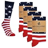 No Cold Feet Fun Colorful Socks for Men for Dress Casual Formal Groomsmen Wedding, American Flag, 4-Pack