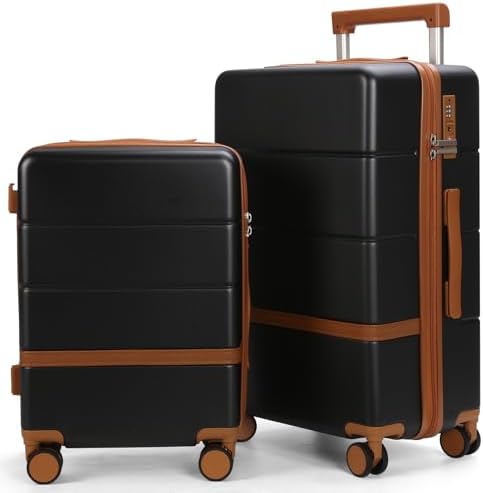 Luggage Sets, 2 Piece Suitcase set with wheels Tsa Lock 20/24 inchi Hardshell Waterproof Travel Suitcases luggage for Women/Men/Family(Black