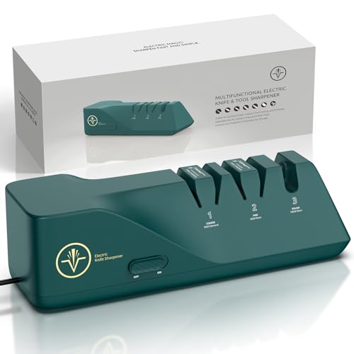 Knife Sharpeners Electric, 100% Diamond Abrasives & Precision Angle Guides, Multifunctional 3-Stage Slots, Professional Apply to Straight Knife, Ceramic Knife, Scissors, Axes
