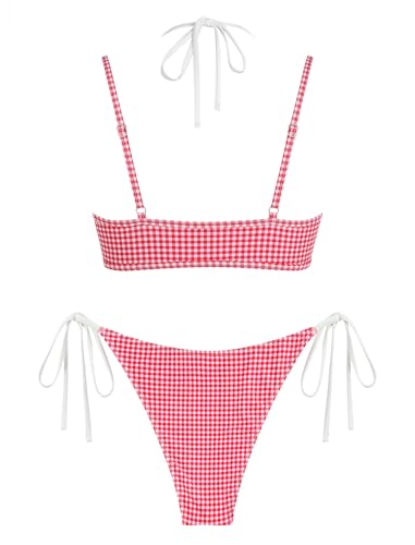 Image of ZAFUL Women's Polka Dot Bikini Set Double Layer Halter Swimsuit Colorblock Side Tie 2 Piece Bathing Suit