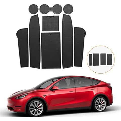 Cup Holder Insert Mat for Tesla Model Y, BANKKY 9PCS Door Slot Mat & Center Console Liner Fit Model Y 2024 2023-2020, Full Set Waterproof Non-Slip Coaster Front Rear Door Pad Car Accessories Cover