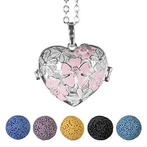 cosey - Collar con Colgante para Mujer - Juego de Joyas de aromaterapia con 5 Piedras de Lava - D7