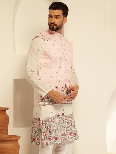 Image of SOJANYA (Since 1958 Men's Silk Blend Exquisite Daman Embroidered Nehru Jacket