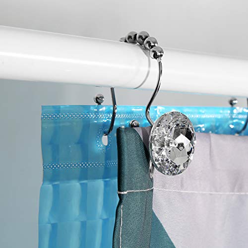 Goowin Shower Curtain Hooks, 12 Pcs Crystal Shower Curtain Rings, Stainless Steel Rust Proof Double Shower Hooks For Curtains, Shower Curtain & Liner Decor (Crystal White) #TOP5