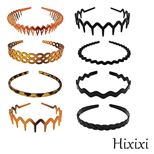 Hixixi 8pcs Elastic Plastic Toothed Hairband Sharks Tooth Hair Comb Zigzag Headband for Women Men (B#)