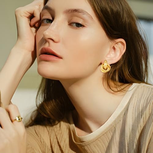 YUJIE Gold Clip On Earrings for Women Gold Plated Geometric Knot Ear Clip Chunky Door Knocker Studs Earrings Trendy Jewelry4