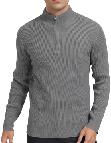 COOFANDY Heren Trui 1/4 Ritssluiting Coltrui Gebreide Trui Wintertrui Pullover Lange Mouw Ritssluiting Jumper Coltrui Trui Werk Sweater voor Mannen Wijnrood S
