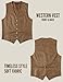 JEMITOP Men's Retro Western Cowboy Vest Faux Suede Leather Snap Waistcoat Slim Fit Casual Sleeveless Jackets Wedding Dress Vests with Pockets Brown XL