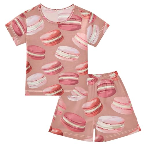 ALAZA Macaron Red Pajamas Set Short Sleeve Cotton Sleepwear Summer Pjs 2 Piece 5-14Y