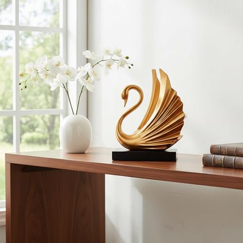 Estatua de cisne dorada moderna en resina miniatura 4