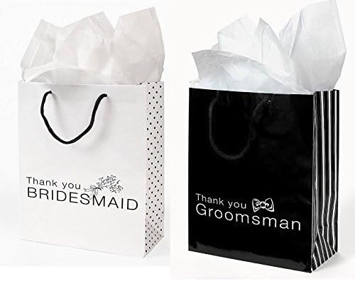 12 Pc Wedding party Gift Bag Assortment - Includes 6 Bridesmaid 6 Groomsman (MIXED)